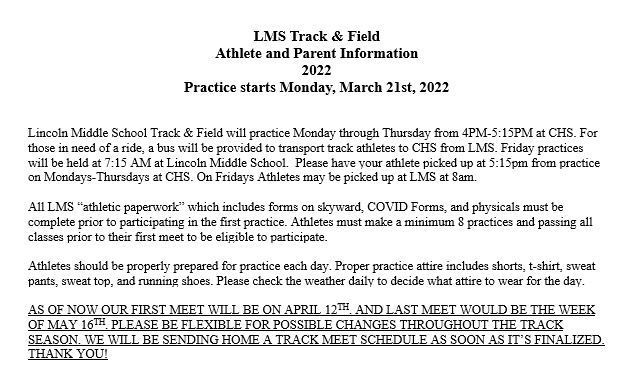 LMS Track & Field Information