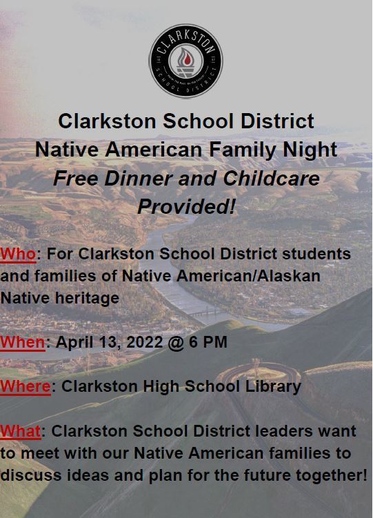 CSD Native American Family Night Flyer - April 13, 6PM CHS Library