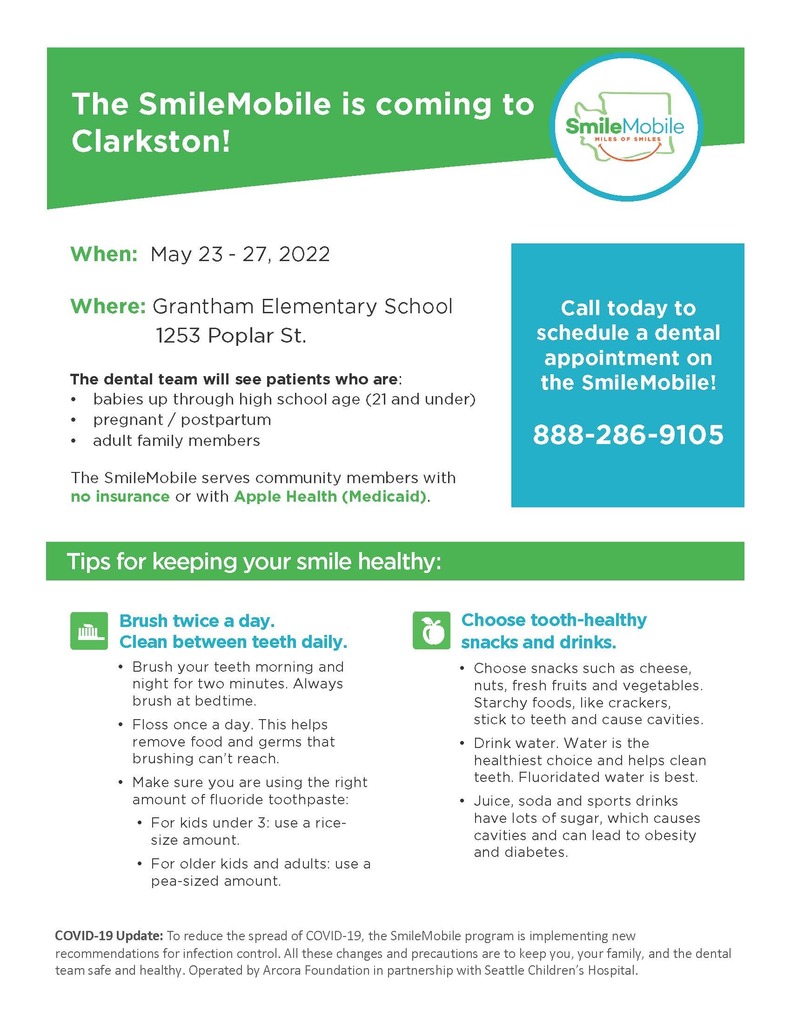 SmileMobile is Coming to Clarkston May 23-27, 2022. Call 1.888.286.9105 to schedule an appointment.