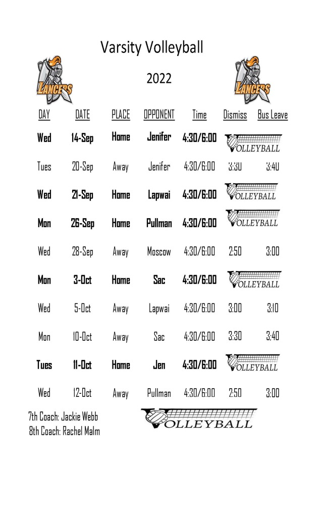 Varsity Volleyball Schedule