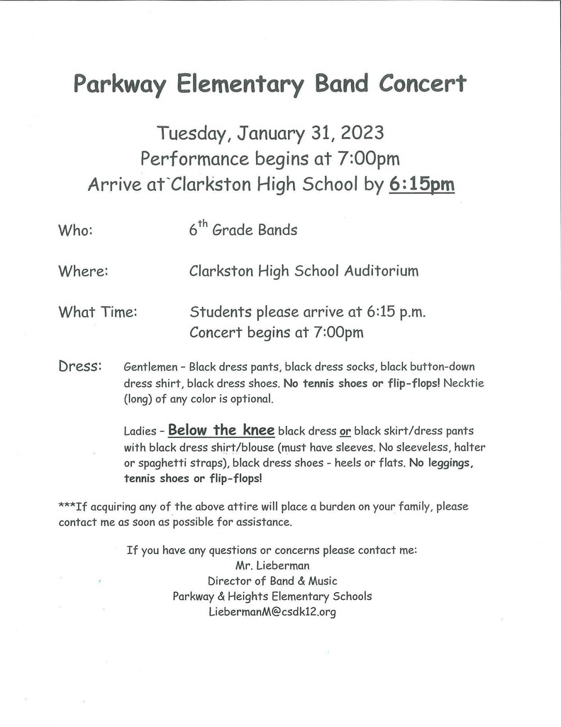 6th Grade Band Concert 1/31/2023