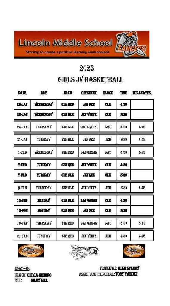 LMS JV Girls Schedule