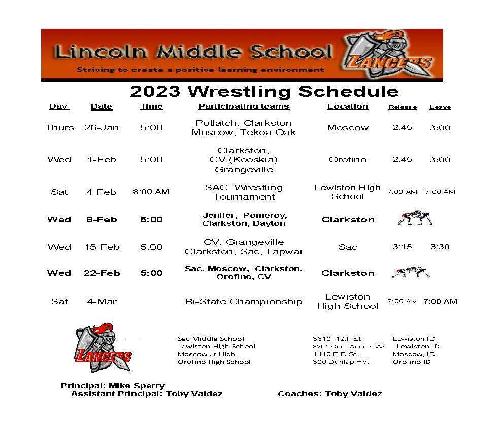 Updated wrestling schedule