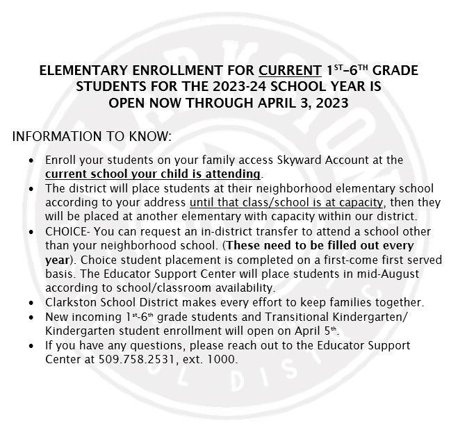 Elementary Enrollment is Open Now for Grades 1-6