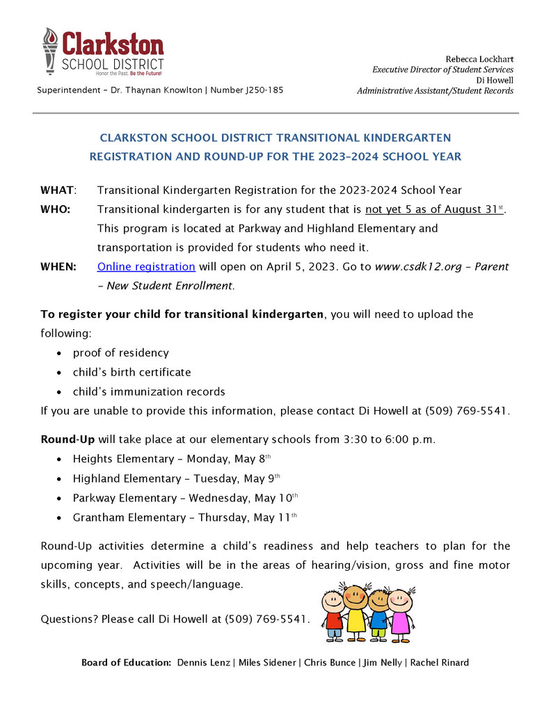 Transitional Kindergarten Registration information