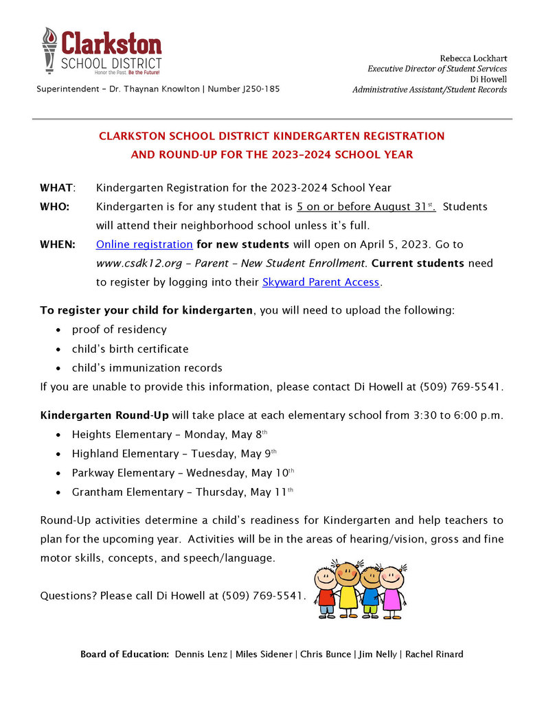 kindergarten registration information