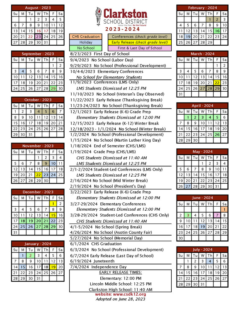 Revised 2023-2024 School Calendar